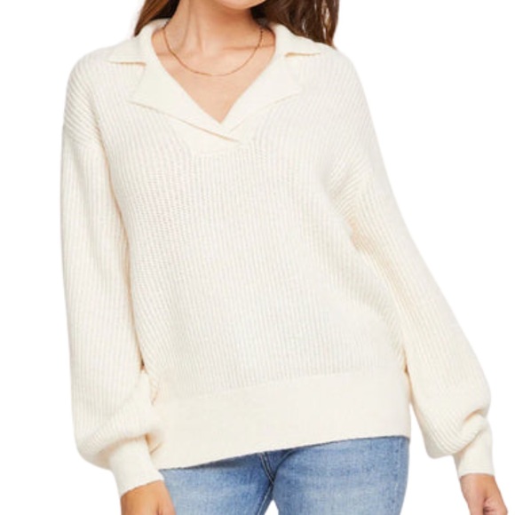 Gentle Fawn Astoria Sweater Knit Collared Oatmeal Cream V Neck Academia Size S - Picture 10 of 10